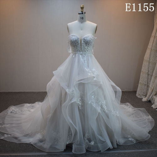 Lastest design A-line bridal dress guangzhou factory made Lace  bridal dress