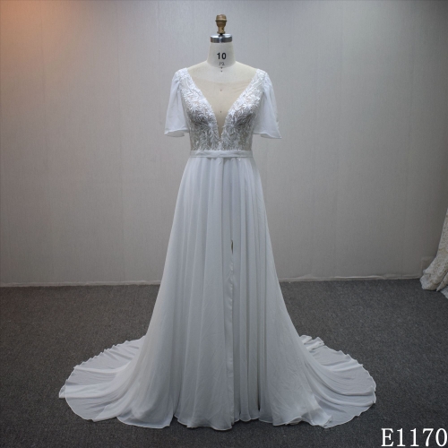 Lastest design  A-line bridal dress guangzhou factory made Lace bridal dress