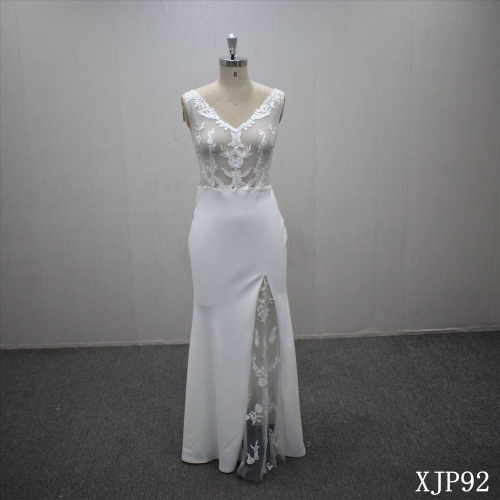 Special design Mermaid bridal dress guangzhou factory made Slit bridal dress