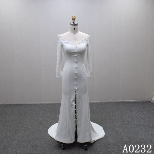 simply A-line bridal dress guangzhou factory direct boat neck bridal dress