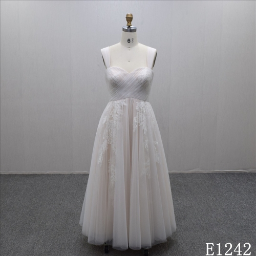 Factory sell  lovely A-line Sweetheart neck  pleats design  tea-length Evening dress