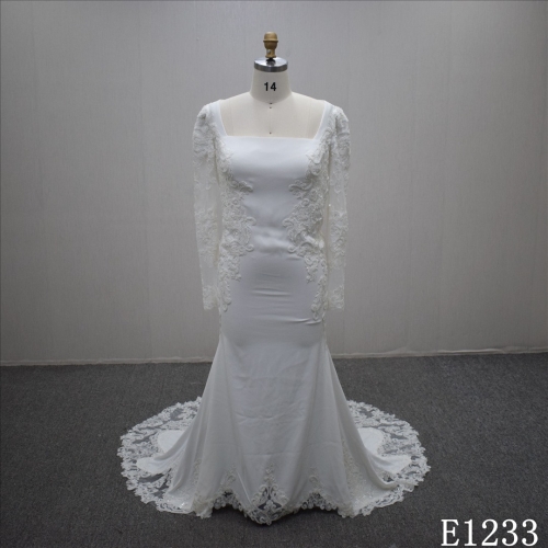 2023 Factory supply two-piece set  tremdy Trumpet square neck lace appliqued  wedding dress