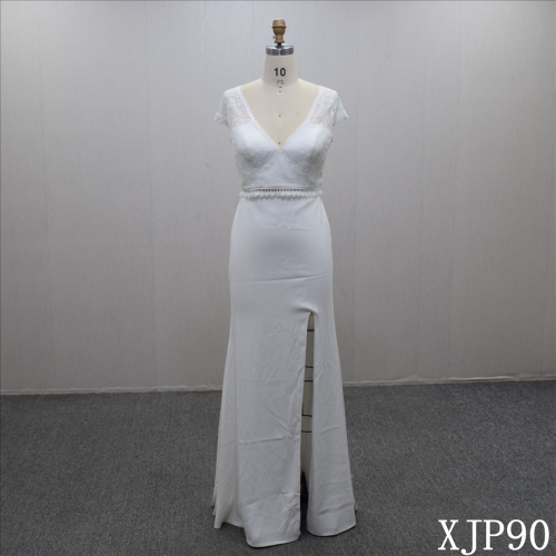 Fashion summer outfit A-line v-neck side split design bridal dress for women