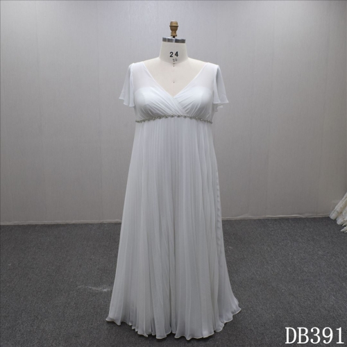Charming summer  A-line V neck pleats design tea-length  bridal dress