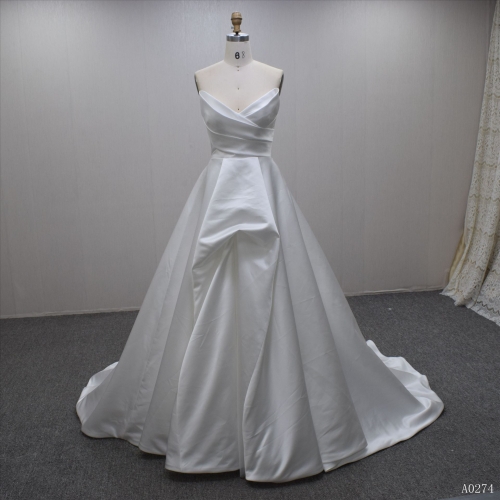 Hot Sell Summer Elegant Boat Neck Satin  Wedding Dress