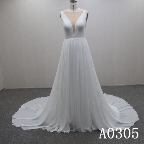 High Quality Summer Sexy Illusion Backless Chiffon Hand Made Wedding Dress