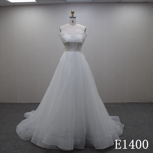 Summer Elegance Sleeveless Sweetheart Lace Flower Tulle Hand Made  Bridal Dress