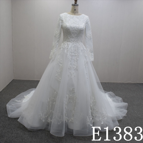 Exquisite Long Sleeves A-line Lace Flower Hand Made  Bridal Dress For Women