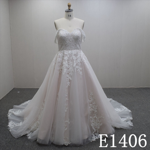 Summer Mild Off Shoulder A-line Lace Flower Hand Made  Bridal Dress