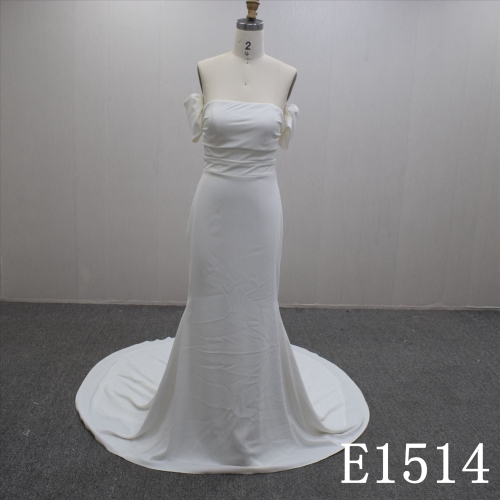 Graceful Off Shoulder Satin Mermaid Hand Made Bridal Dress