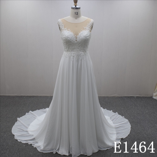High Quality Summer Illusion Lace Flower A-line Chiffon Hand Made Bridal Dress