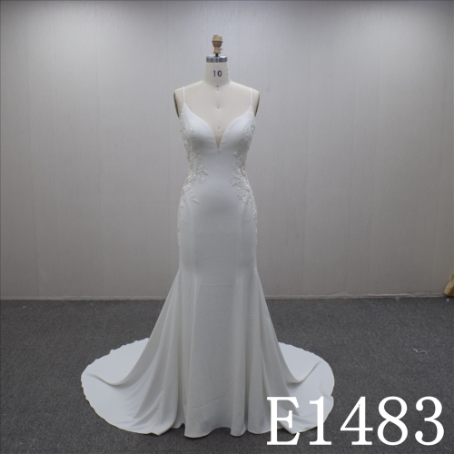 Sexy Spaghetti Strap Backless Mermaid  Lace Flower Chiffon Hand Made Bridal Dress