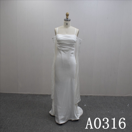 Summer Long Sleeves Backless Sheath Satin Hand Made Bridal Dress