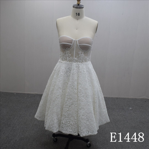 Summer Nude See Through Lace Flower A-line Hand Made Cocktail Dress