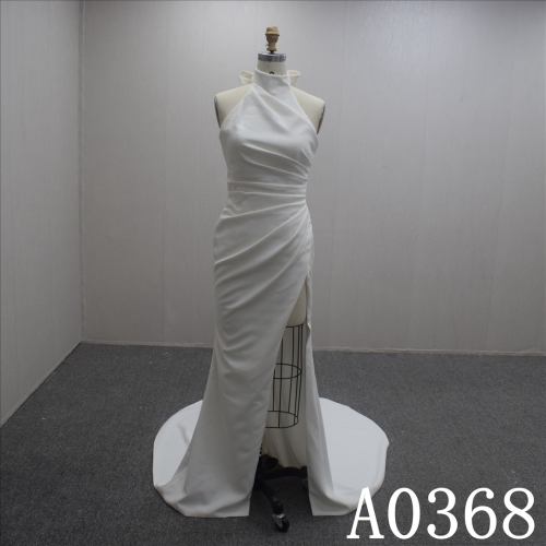 Slim Halter Strap Taffeta Sheath Hand Made wedding Dress