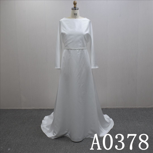 Special Design Long Sleeves Satin A-line Hand Made wedding Dress