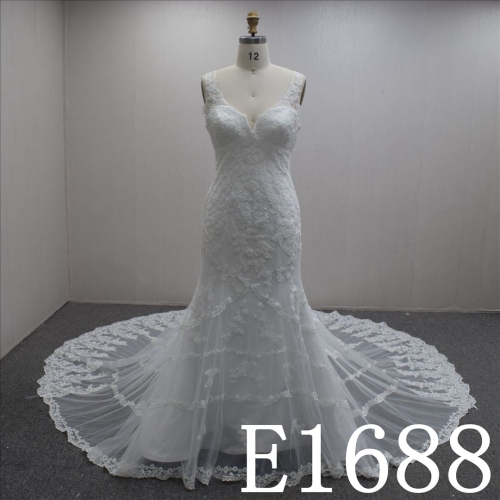 Hot Sell Haltel Strap Mermaid  Lace Flower Hand Made Bridal Dress