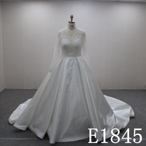 Special Design Long Sleeves Satin A-line Hand Made wedding Dress