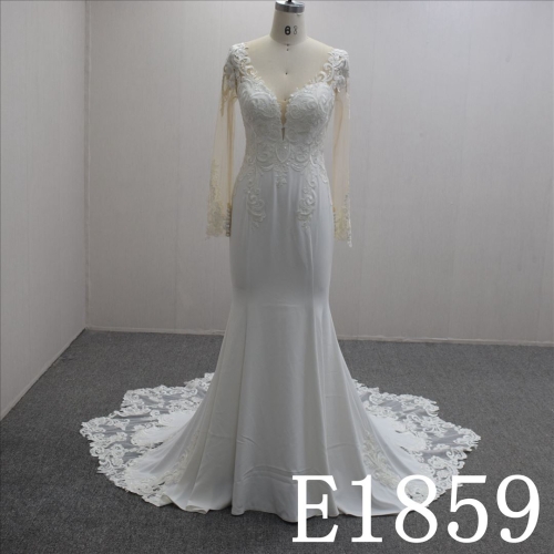 Gorgeous V-Neck Lace Flower  Mermaid Hand Made Bridal Dress