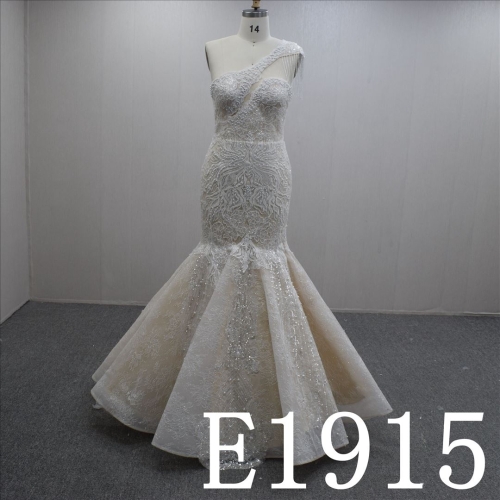 Gorgeous Asymmetric Lace Flower  Hand Made Mermaid Bridal Dress