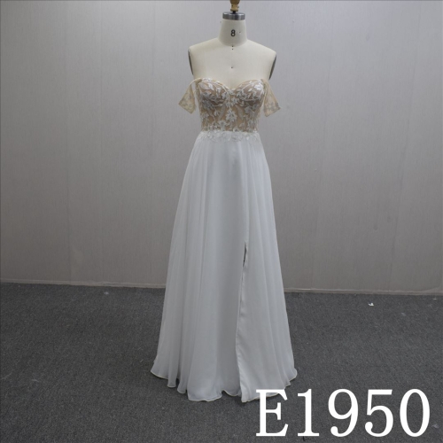 Sparkly Off shoulder Lace Appliqued Tulle Hand Made wedding Dress