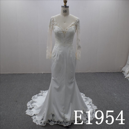 V-neck with Lace flower mermaid Hand Made Bridal Dress