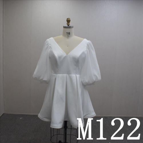V-neckline Bridal dress with Short Bubble Sleeves