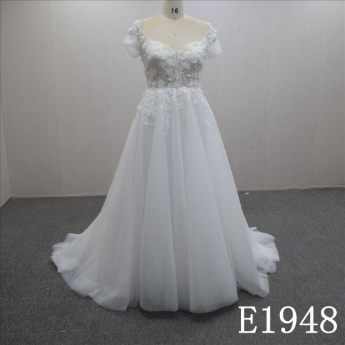 Sweetheart Bridal dress with Short Sleeves and Sweep Train