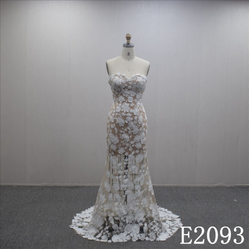 V-neck with Lace flower mermaid Hand Made Bridal Dress