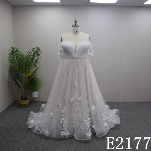 Sparkly Off shoulder Lace Appliqued Tulle Hand Made wedding Dress