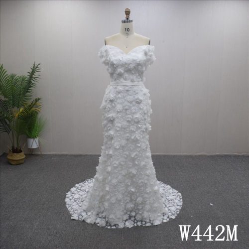 Summer Graceful Sweetheart Lace Flower Glitter Tulle Wedding Dress