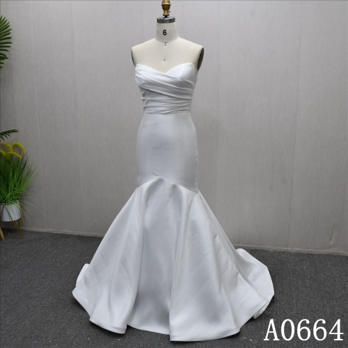 Latest Elegant Plain Wrap Mermaid Bridal Gowns Strapless Pleated Prom Dresses
