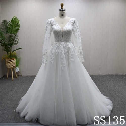 2025 New Design Long Sleeve Applique A-line Elegant High Quality Wedding Dress