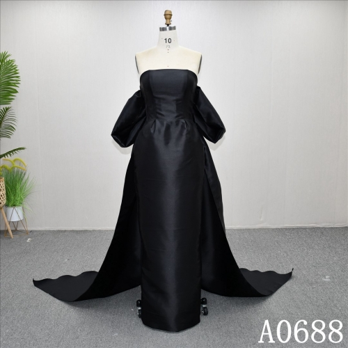Elegant Black Straight Sheath High Quality Bridal Gown With Detachable Train
