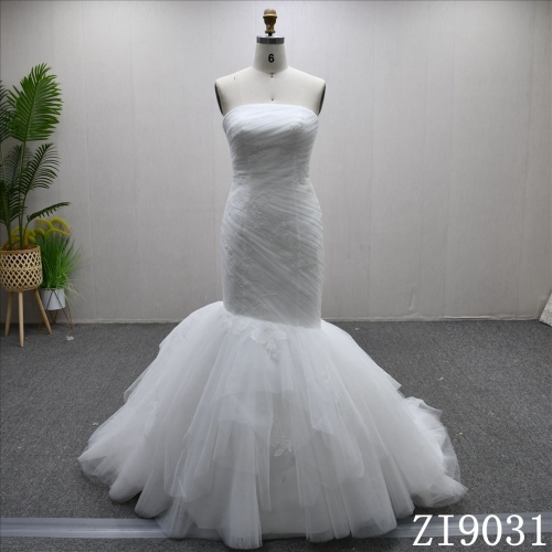 Newest Design Wrapped Chest Applique Tulle High Quality Mermaid Wedding Dress