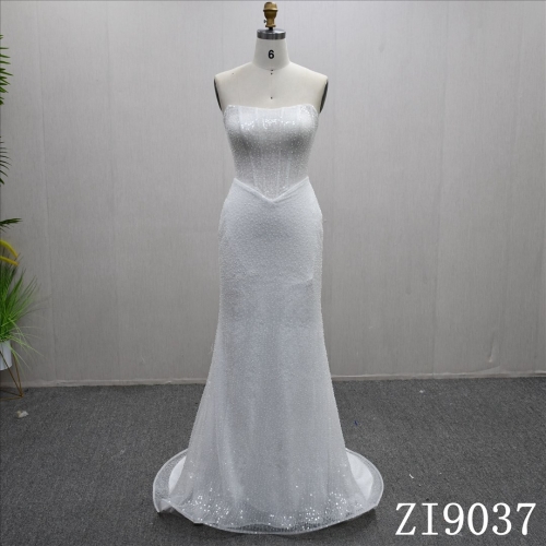 Luxury Chest Wrap Beaded Sequins Removable Train Mermaid Wedding Dress
