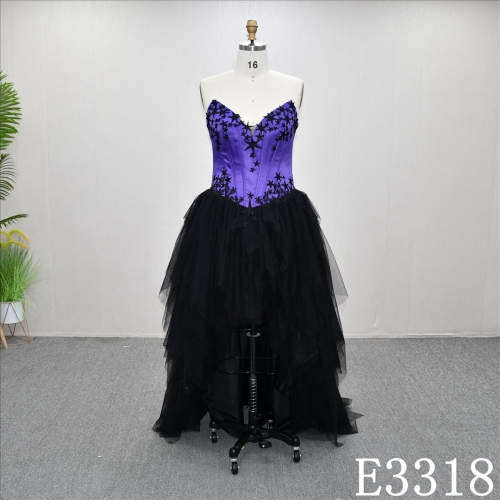 2025 Fantasy purple And Black Star Lace Short Front And Long Back Bridal Gown