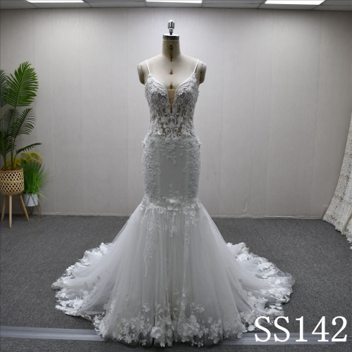 Luxury Applique Elegant Gentle Illusion Sheath Mermaid Fashion Wedding Dress
