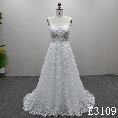 Popular Square 3D Flowers Beaded Elegant Hot-selling High Quality Wedding Dress