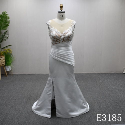 Illusion Lace Applique Beaded Split High Quality Sheath Mermaid Wedding Dress