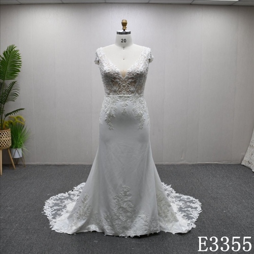 Fashion Hot-selling Illusion Lace Applique High Waist Sheath Mermaid Bridal Gown