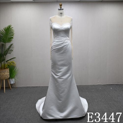 Illusion Popular Beaded Pleat Sheath Mermaid High Quality Wedding Dress