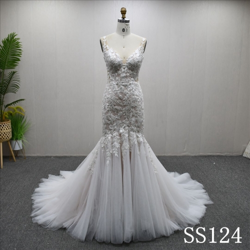 2025 Popular Elegant Lace Beaded Sequins Sheath Mermaid Wedding Dress