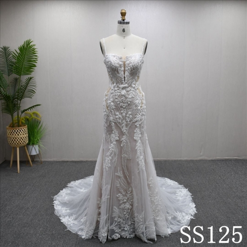 Fashion Elegant Lace Beaded Sequins Sheath Mermaid High Quality Wedding Dress