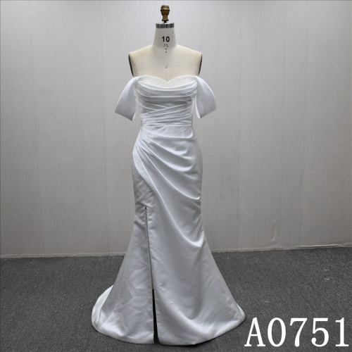 Hot-selling Sweetheart Neckline Beaded Pleat Sheath Mermaid Split Bridal Dress