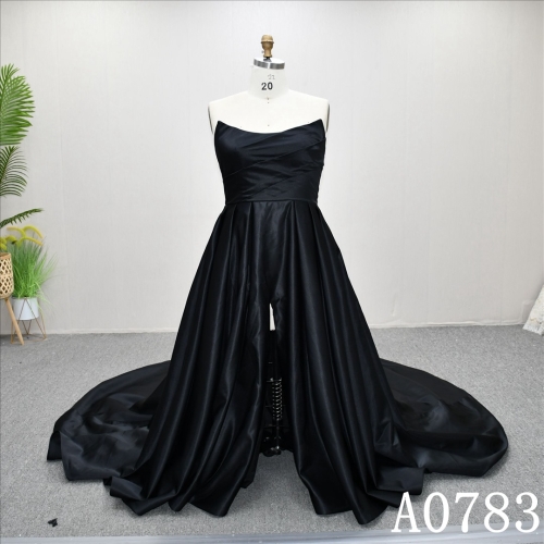 Fashion Black Boat Neckline A-line Split High Quality Elegant Weeding Dress
