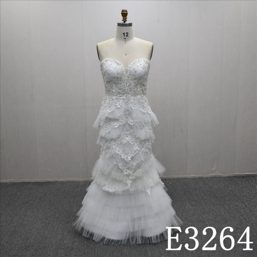 Sweetheart Collar Lace Applique Beaded Sequins Cake Sheath Mermaid Bridal Dress