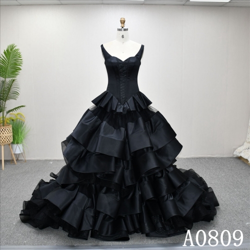 2025 Black Wave Pleat High Waist Hot-selling A-line Gentle Beautiful Bridal Gown