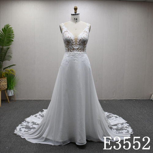 V-neckline Applique High Waist Elegant Long Train Hot-selling Wedding Dress