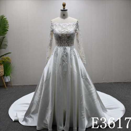 Illusion Off-shoulder Long Sleeves Applique And Sequins High Waist Ball Gown